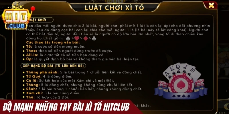Độ mạnh những tay bài Xì tố Hitclub