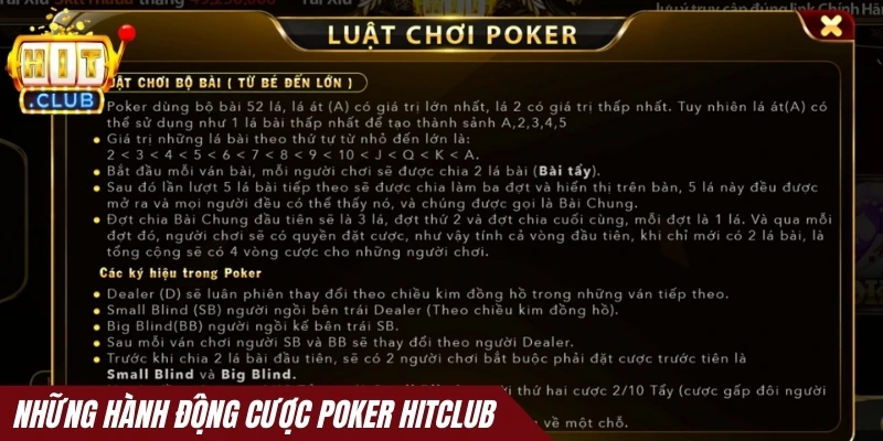 Những hành động cược Poker Hitclub