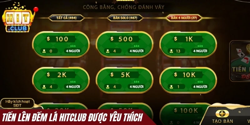 Tiến lên đếm lá Hitclub được yêu thích